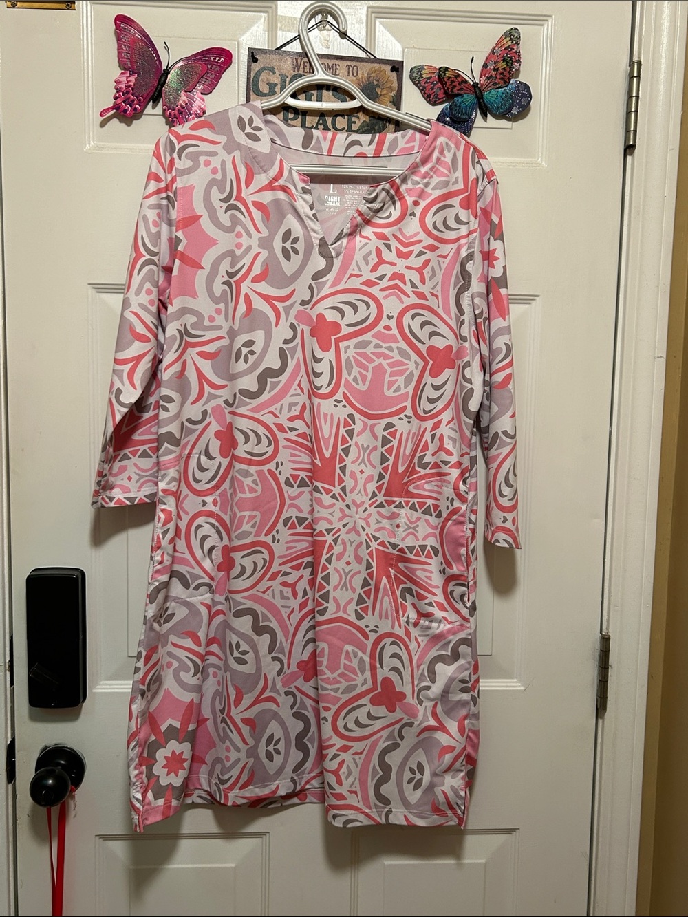💕 👗Pink & Gray Geometric Print Tunic Dress 💕 - Size L & UPF 50 UV Protection